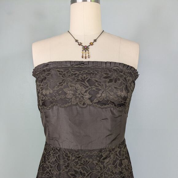 Midi Dress Cocktail Gown M Brown Silk Y2K Lace Banana Republic Strapless Glam - Picture 6 of 12